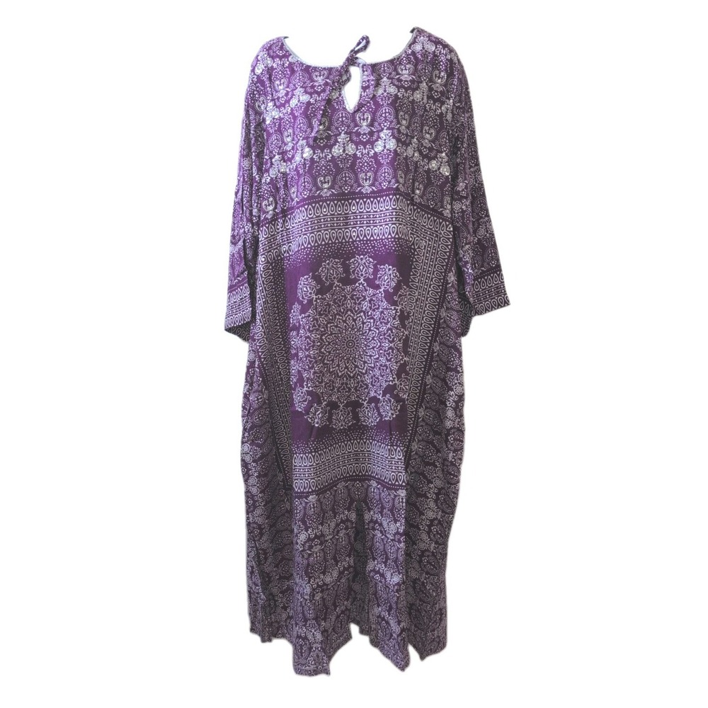 La Cera Caftan House Dress Purple w/ Silver Sequins 2x - New
